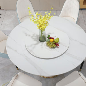 English Elm 59.05"Modern Sintered stone dining table with 31.5" turntable, stain & heat resistant pedestal design for 8 people Beige W509S00023