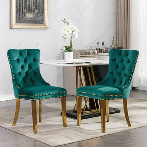 English Elm A&A Velvet Tufted Dining Chair with Nailhead Trim and Solid Wood Frame, Plush Upholstery, Luxe Look Green W114366430