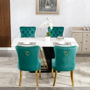 English Elm A&A Velvet Tufted Dining Chair with Nailhead Trim and Stainless Steel Plated Legs for Luxe Seating Green W114366430