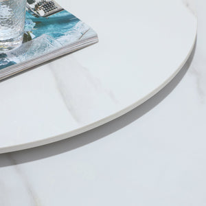 English Elm 59.05"Modern Sintered stone dining table with 31.5" turntable, stain & heat resistant pedestal design for 8 people Beige W509S00023