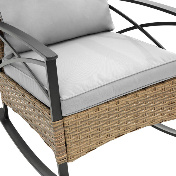 English Elm 3pcs outdoor rocking rattan set with sturdy steel frame, weatherproof wicker and cozy cushions for relaxing Grey W640134152