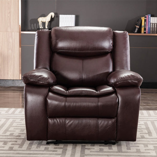 English Elm Breathable Leather Manual Reclining Sectional Chair with Storage, Dark Brown/Cream, Solid Wood Frame, 300lb Seats, Pillow Arms W79182366