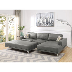 English Elm Faux Cocktail Ottoman in Antique Grey – Upholstered Faux Leather, Dense Foam Comfort, Metal Legs for Stability and Versatility B01682325
