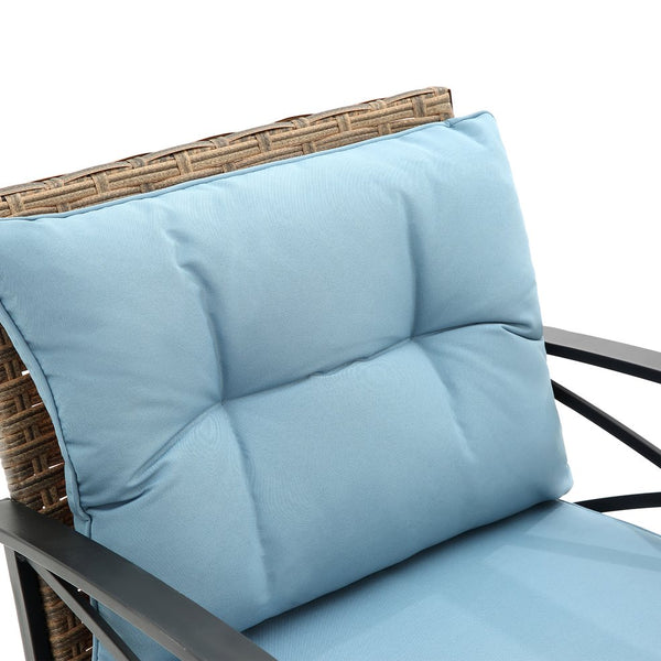 English Elm 3pcs outdoor rocking rattan set with sturdy steel frame, weatherproof wicker and cozy cushions for relaxing Blue W640134153
