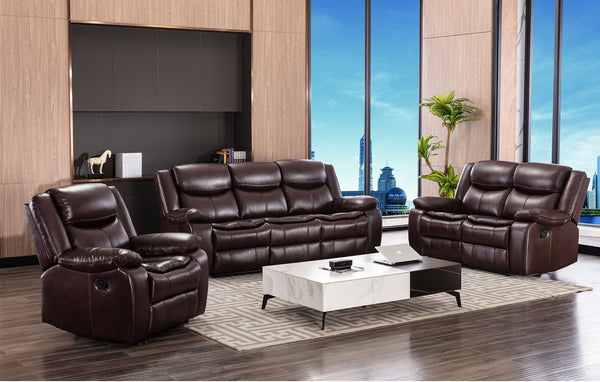 English Elm Breathable Leather Manual Reclining Sofa - Dark Brown, Stylish Comfort For Your Living Room Retreat W79182371