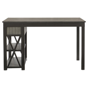 English Elm 1pc Elias Counter Height Table with Bookcase Side, Gray Acacia Veneer & Gunmetal Frame, Storage Drawers B011S00301