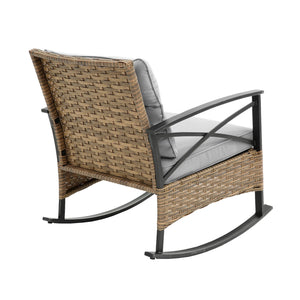 English Elm 3pcs outdoor rocking rattan set with sturdy steel frame, weatherproof wicker and cozy cushions for relaxing Grey W640134152
