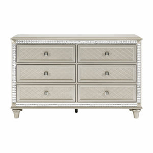 English Elm Luxury Six Drawer Champagne Dresser with Crystal Knobs and Mirrored Trim Glam Bedroom B01182314