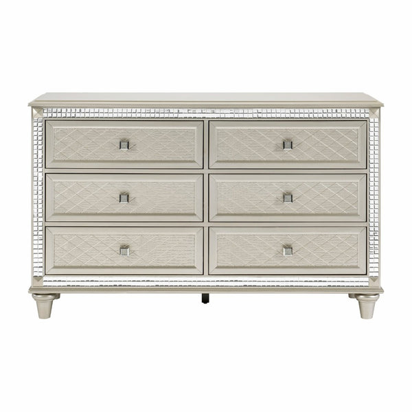 English Elm Luxury Six Drawer Champagne Dresser with Crystal Knobs and Mirrored Trim Glam Bedroom B01182314