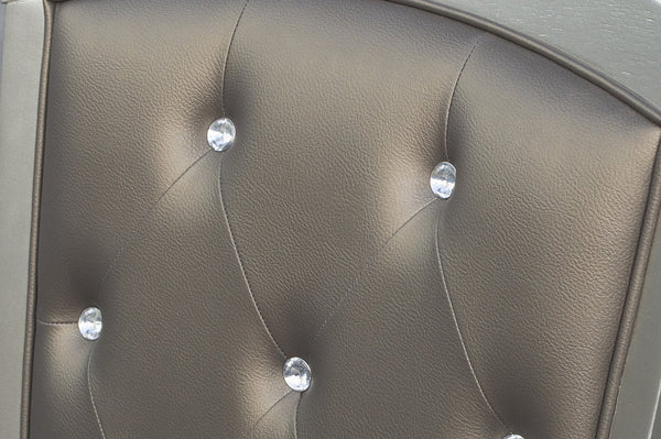 English Elm Glamorous Orsina Set of 2 Crystal Button-Tufted Arm Chairs, Pearl Faux Leather, Silver Legs, Modern Dining B01182313