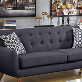 English Elm 2 Piece Polyfiber Upholstered Sofa and Loveseat Set In Ash Black