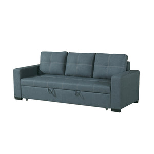 English Elm 3 Seats Low-Profile Polyfiber Convertible Sleeper Sofa in Blue-Grey — Stylish Compact Guest Bed with Curved Arms and Stitched Detailing B01682375