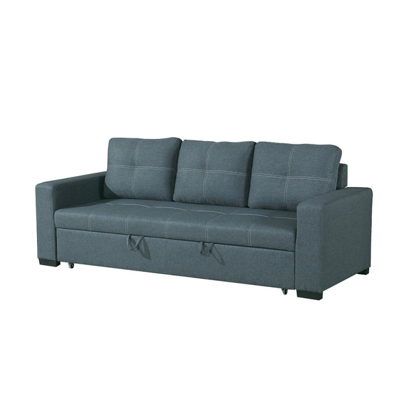 English Elm 3 Seats Low-Profile Polyfiber Convertible Sleeper Sofa in Blue-Grey — Stylish Compact Guest Bed with Curved Arms and Stitched Detailing B01682375