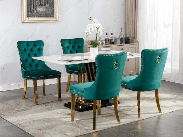 English Elm A&A Velvet Tufted Dining Chair with Nailhead Trim and Stainless Steel Plated Legs for Luxe Seating Green W114366430