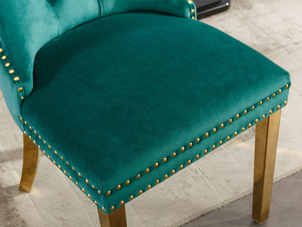 English Elm A&A Velvet Tufted Dining Chair with Nailhead Trim and Solid Wood Frame, Plush Upholstery, Luxe Look Green W114366430
