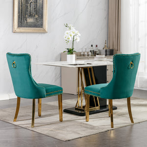 English Elm A&A Velvet Tufted Dining Chair with Nailhead Trim and Stainless Steel Plated Legs for Luxe Seating Green W114366430