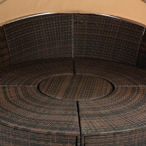 English Elm Hot KD Rattan Round Lounge Canopy Bed - All-Weather Wicker Daybed with Retractable Shade, Deep Seating Comfort and Removable Cushions Beige W640S00035