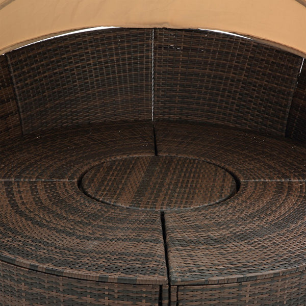 English Elm Hot KD Rattan Round Lounge Canopy Bed - All-Weather Wicker Daybed with Retractable Shade, Deep Seating Comfort and Removable Cushions Beige W640S00035