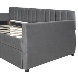 English Elm Twin Velvet Upholstered Daybed with Storage Drawers Wood Slat Base Guest Room Sofa Gray LP000120AAE