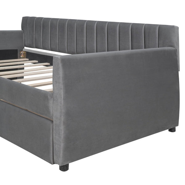 English Elm Twin Velvet Upholstered Daybed with Storage Drawers Wood Slat Base Guest Room Sofa Gray LP000120AAE