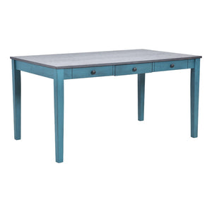 English Elm Topmax Mid-century Six Piece Rubberwood Dining Set with Storage Drawer and Upholstered Seating Blue N717S000006C