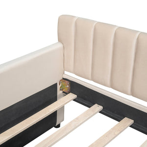 English Elm Twin Velvet Upholstered Daybed with Storage Drawers Wood Slat Base Guest Room Sofa Beige LP000120AAA
