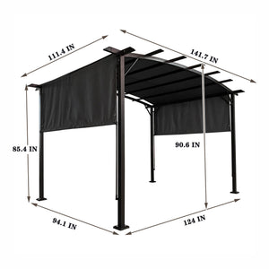 English Elm 12 Outdoor Pergola 12 x 9 Ft Retractable Steel Gazebo with Adjustable Canopy, Rust-Resistant Shade Shelter Gray W419S00042