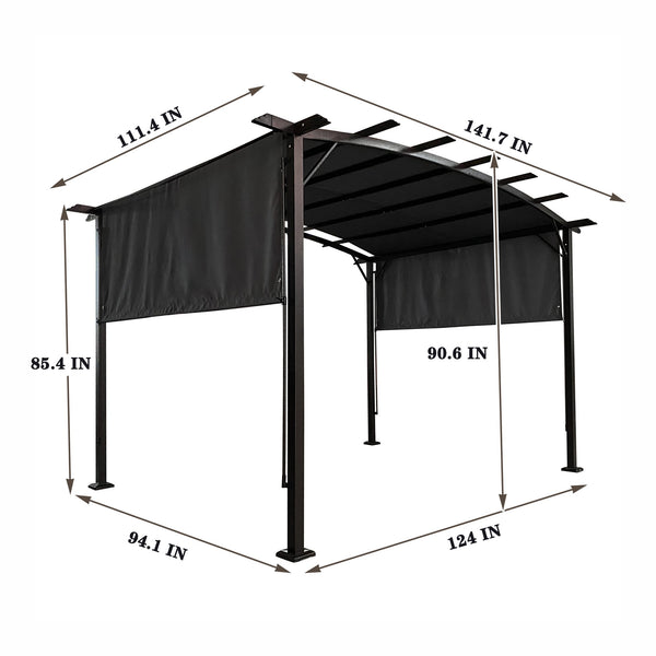 English Elm 12 Outdoor Pergola 12 x 9 Ft Retractable Steel Gazebo with Adjustable Canopy, Rust-Resistant Shade Shelter Gray W419S00042