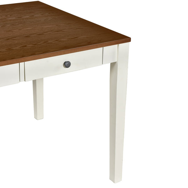 English Elm Topmax Mid-century Six Piece Rubberwood Dining Set with Storage Drawer and Upholstered Seating White N717S000006A