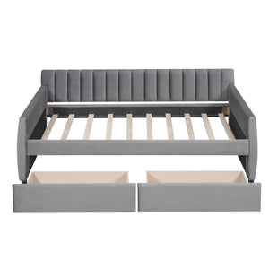 English Elm Twin Velvet Upholstered Daybed with Storage Drawers Wood Slat Base Guest Room Sofa Gray LP000120AAE