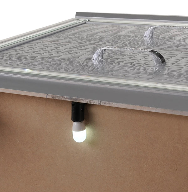 English Elm 1pc Glam Modern Two-Drawer Nightstand with Built-In Touch Night Light, Faux Crystal Pulls, Mirror Trim B01182431