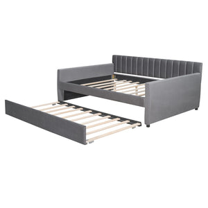 English Elm Full Size Velvet Daybed with Pull Out Trundle Sofa Style Guest Bedroom Sleeper LP000121AAE