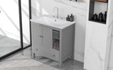 English Elm [Video] 30" Bathroom Vanity With Sink, Bathroom Storage Cabinet With Doors and Drawers, Solid Wood Frame, Ceramic Sink, Grey (Old Sku: Jl000002Aag)