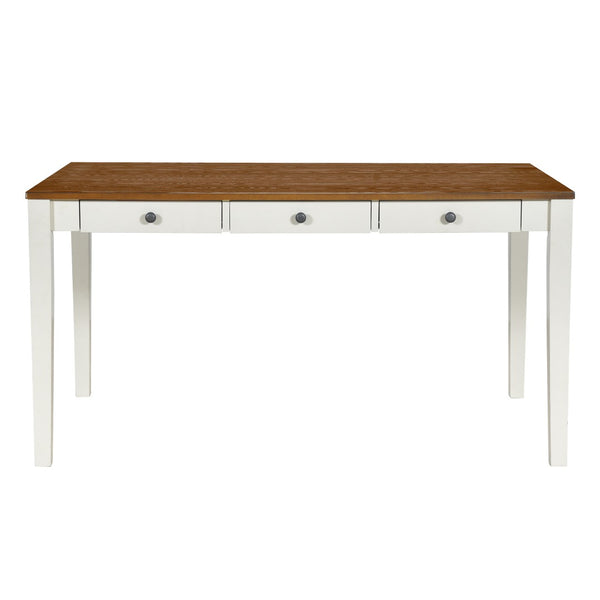 English Elm Topmax Mid-century Six Piece Rubberwood Dining Set with Storage Drawer and Upholstered Seating White N717S000006A