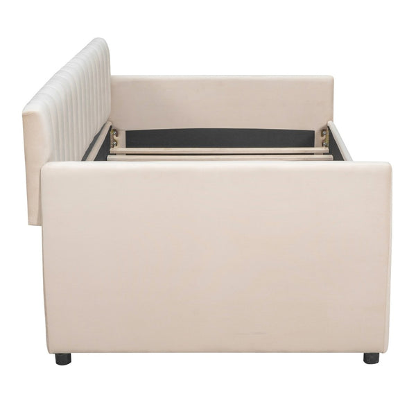 English Elm Twin Velvet Upholstered Daybed with Storage Drawers Wood Slat Base Guest Room Sofa Beige LP000120AAA