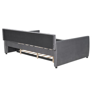 English Elm Full Size Velvet Daybed with Pull Out Trundle Sofa Style Guest Bedroom Sleeper LP000121AAE