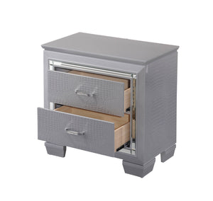 English Elm 1pc Glam Modern Two-Drawer Nightstand with Built-In Touch Night Light, Faux Crystal Pulls, Mirror Trim B01182431