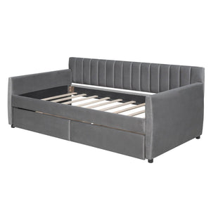 English Elm Twin Velvet Upholstered Daybed with Storage Drawers Wood Slat Base Guest Room Sofa Gray LP000120AAE