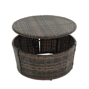 English Elm Hot KD Rattan Round Lounge Canopy Bed - All-Weather Wicker Daybed with Retractable Shade, Deep Seating Comfort and Removable Cushions Navy Blue W640S00034