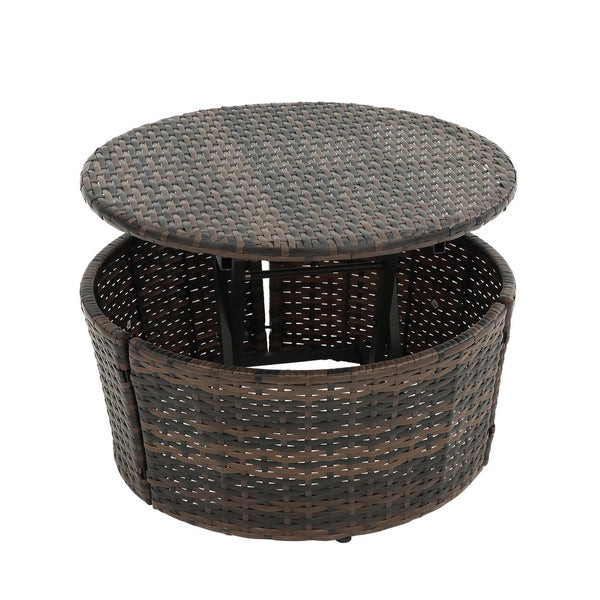 English Elm Hot KD Rattan Round Lounge Canopy Bed - All-Weather Wicker Daybed with Retractable Shade, Deep Seating Comfort and Removable Cushions Navy Blue W640S00034