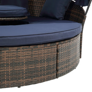 English Elm Hot KD Rattan Round Lounge Canopy Bed - All-Weather Wicker Daybed with Retractable Shade, Deep Seating Comfort and Removable Cushions Navy Blue W640S00034