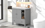 English Elm [Video] 30" Bathroom Vanity With Sink, Bathroom Storage Cabinet With Doors and Drawers, Solid Wood Frame, Ceramic Sink, Grey (Old Sku: Jl000002Aag)