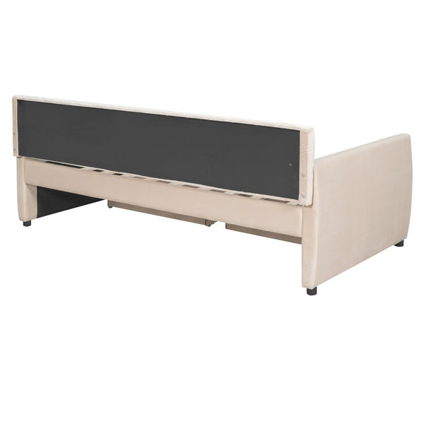English Elm Twin Velvet Upholstered Daybed with Storage Drawers Wood Slat Base Guest Room Sofa Beige LP000120AAA