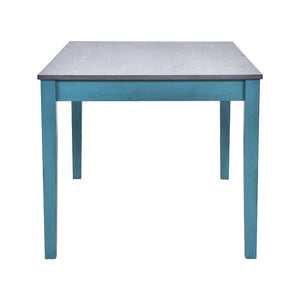 English Elm Topmax Mid-century Six Piece Rubberwood Dining Set with Storage Drawer and Upholstered Seating Blue N717S000006C