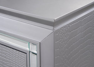 English Elm 1pc Glam Modern Two-Drawer Nightstand with Built-In Touch Night Light, Faux Crystal Pulls, Mirror Trim B01182431