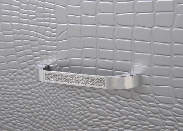 English Elm 1pc Glam Modern Two-Drawer Nightstand with Built-In Touch Night Light, Faux Crystal Pulls, Mirror Trim B01182431