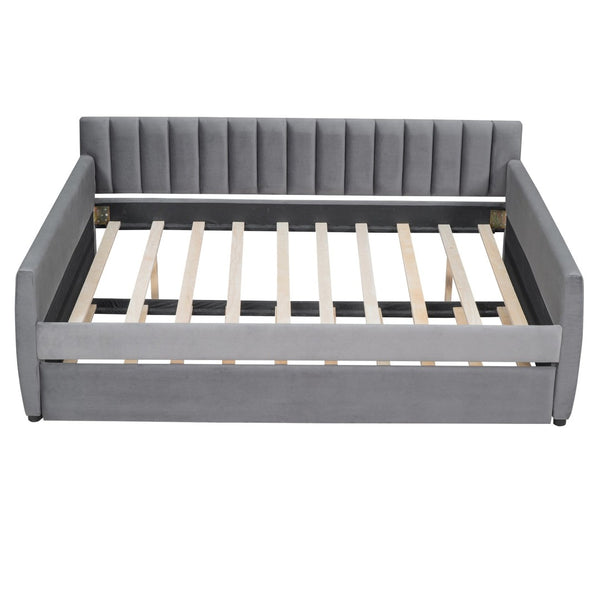 English Elm Full Size Velvet Daybed with Pull Out Trundle Sofa Style Guest Bedroom Sleeper LP000121AAE