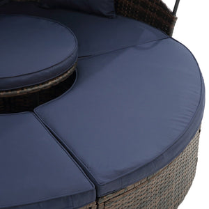 English Elm Hot KD Rattan Round Lounge Canopy Bed - All-Weather Wicker Daybed with Retractable Shade, Deep Seating Comfort and Removable Cushions Navy Blue W640S00034