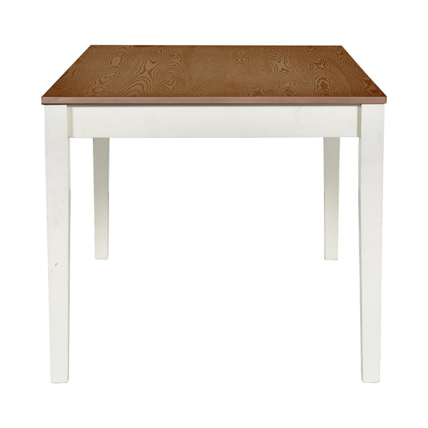 English Elm Topmax Mid-century Six Piece Rubberwood Dining Set with Storage Drawer and Upholstered Seating White N717S000006A