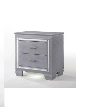 English Elm 1pc Glam Modern Two-Drawer Nightstand with Built-In Touch Night Light, Faux Crystal Pulls, Mirror Trim B01182431